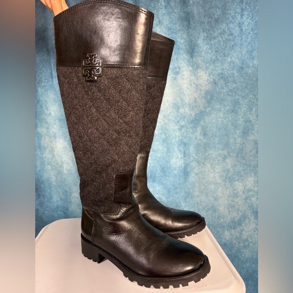Tory Burch Rosalie Quilted Riding Boots Black Women’s 7.5